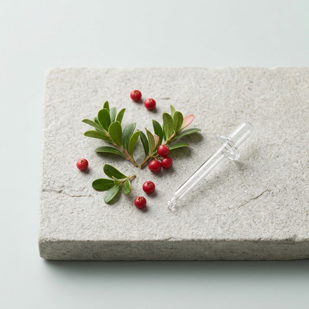 Bearberry leaves and berries, source of Arbutin