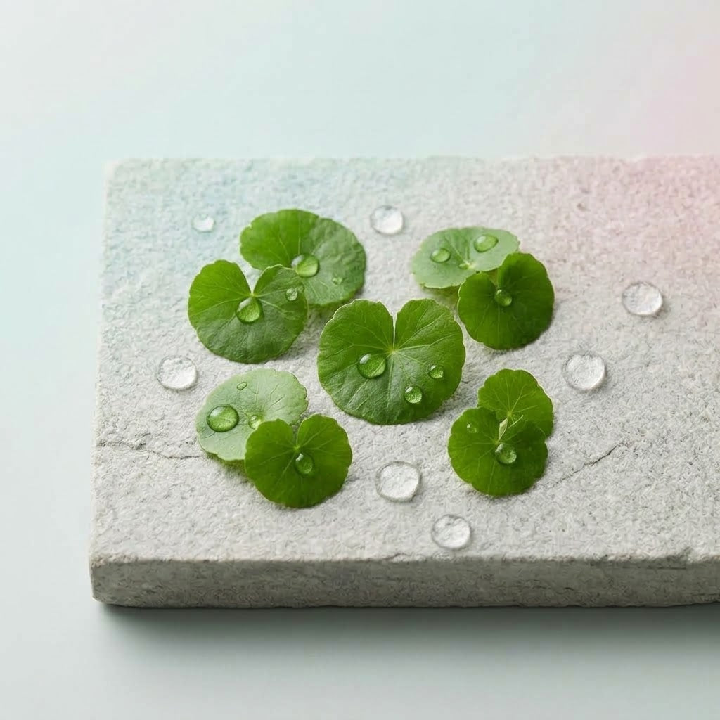 Fresh Centella Asiatica leaves with dew